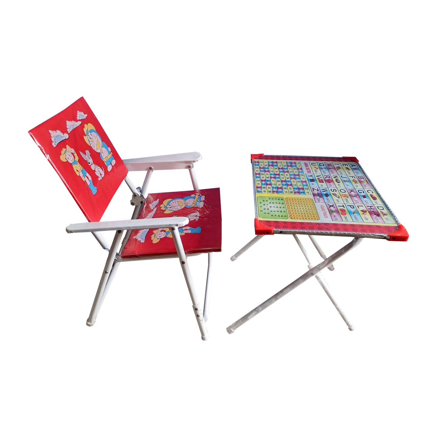 TURBOMAX Foldable Kids Study Table & Chair for 2-12 Years Students | Pre-Assembled Modern & Attractive Design Study Table for Kids (Red)